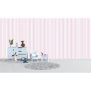 Milky Baby Beyaz Pembe Çubuk Çizgi Desenli Bebek Odası 425-3 Duvar Kağıdı