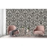 Adawall Rumi Beyaz Siyah Süslemeli Damask Desenli 6804-5 Duvar Kağıdı 10.60 M²