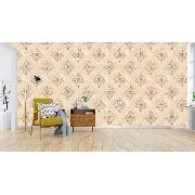 Bella Wallcoverings Sarı Gri Kahve Damask Desenli YG31102 Duvar Kağıdı 16.50 M²