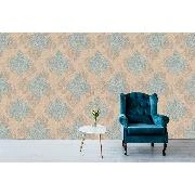 Gmz Vav Collection Bej Mavi Damask Desenli 42300-3 Duvar Kağıdı 16.50 M²