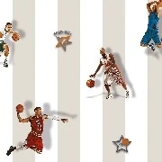 Duka Kids Collection Krem Beyaz Çizgili Zemin Üstünde Basketbolcu Temalı Desenli 15188-1 Duvar Kağıdı 16.20 M²