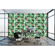 Gmz 3D Elemental Mavi Yeşil Pembe 3 Boyutlu Yaprak Flamingo Desenli 42022-1 Duvar Kağıdı 16.50 M²