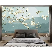 3d Manzara Ağaç Dalında Kuşlar Çiçekler W0049 Poster