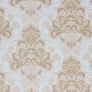 Golden Flamingo Simli Beyaz Kahve Motifli Damask Desenli 17523 Duvar Kağıdı 5 M²