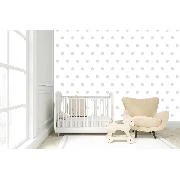 Milky Baby Gri Beyaz Puantiye Desenli Bebek Odası 407-1 Duvar Kağıdı