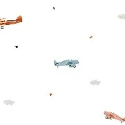 Adawall Ada Kids Beyaz Gökyüzü Yıldız Bulutlar Arasında Renkli Uçak Desenli 8907-1 Duvar Kağıdı 10 M²