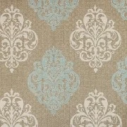 Golden Flamingo Geometrik Zemin Üstüne Turkuaz Damask Desenli 17231 Duvar Kağıdı 5 M²