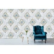 Bella Wallcoverings Gri Mavi Sarı Damask Desenli YG31105 Duvar Kağıdı 16.50 M²