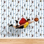 Duka Kids Collection Mavi Beyaz Çizgili Zemin Üstünde Basketbolcu Temalı Desenli 15188-3 Duvar Kağıdı 16.20 M²