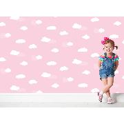 Milky Baby Pembe Beyaz Gökyüzü Bulut Desenli Bebek Odası 405-3 Duvar Kağıdı