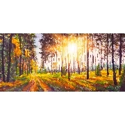 3d Manzara Gün Doğumu Bahar Ormanı Yağlı Boya Poster