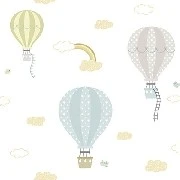 Adawall Ada Kids Açık Sarı Zemin Renkli Balonlar Gökkuşağı Bulut Desenli 8901-2 Duvar Kağıdı 10 M²