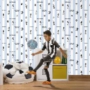 Duka Kids Collection Mavi Beyaz Çizgili Çubuk Üzerine Futbolcu Figürleri Desenli 15161-3 Duvar Kağıdı 16.20 M²