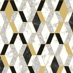 Ugepa (fransız) Hexagone 3 Boyutlu Beyaz Altın Geometrik Fayans Desenli L63802 Duvar Kağıdı 5 M²