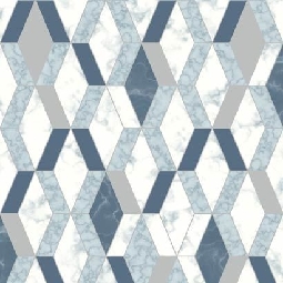 Ugepa (fransız) Hexagone 3 Boyutlu Beyaz Mavi Geometrik Fayans Desenli L63801 Duvar Kağıdı 5 M²
