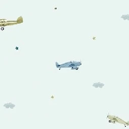 Adawall Ada Kids Mavi Gökyüzü Yıldız Bulutlar Arasında Renkli Uçak Desenli 8907-1 Duvar Kağıdı 10 M²