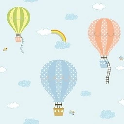 Adawall Ada Kids Mavi Zemin Renkli Balonlar Gökkuşağı Bulut Desenli 8901-1 Duvar Kağıdı 10 M²