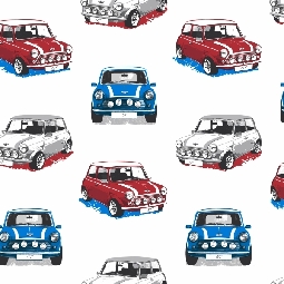 Ugepa (fransız) Jetsetter Beyaz Zemin Üstüne Mavi Gri Kırmızı Mini Cooper Arabalar Desenli 102520 Duvar Kağıdı 5 M²