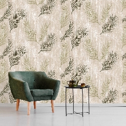 Duka By Hakan Akkaya Krem Zemin Yeşil Palmiye Yaprak Desenli 20194-1 Duvar Kağıdı 10.60 M²