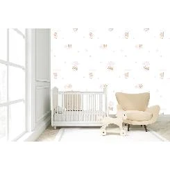 Milky Baby Pembe Beyaz Ayıcık Bebek Odası 400-3 Duvar Kağıdı