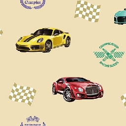 Adawall Ada Kids Bej Zemin Üstünde Renkli Yarış Araba Desenli 8909-1 Duvar Kağıdı 10 M²