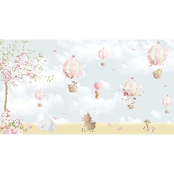 3d Manzara Doğada Uçan Balonlar Ve Sevimli Hayvanlar
