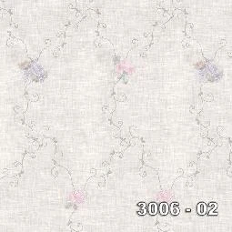 Decowall Armani Gri Beyaz Mor Pembe Yeşil Çiçek Desenli 3006-02 Duvar Kağıdı 16.50 M²