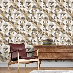 Duka Lifestyle Açık Bej Zemin Üstüne Kahve Gri Gold Geometrik Modern Desenli 23740-2 Duvar Kağıdı 10.60 M²