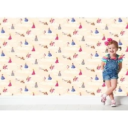 Golden Happy Kids Krem Pembe Yeşil Mor Prenses Desenli 1971 Duvar Kağıdı 5 M²