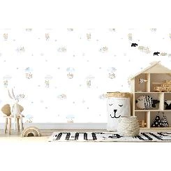 Milky Baby Mavi Beyaz Ayıcık Bebek Odası 400-2 Duvar Kağıdı