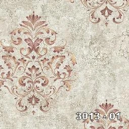 Decowall Armani Bej Bordo Sarı Dokulu Damask Desenli 3013-01 Duvar Kağıdı 16.50 M²