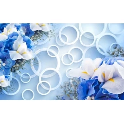 3d Manzara Halkalar Üzerinde Mavi Beyaz Çiçekler