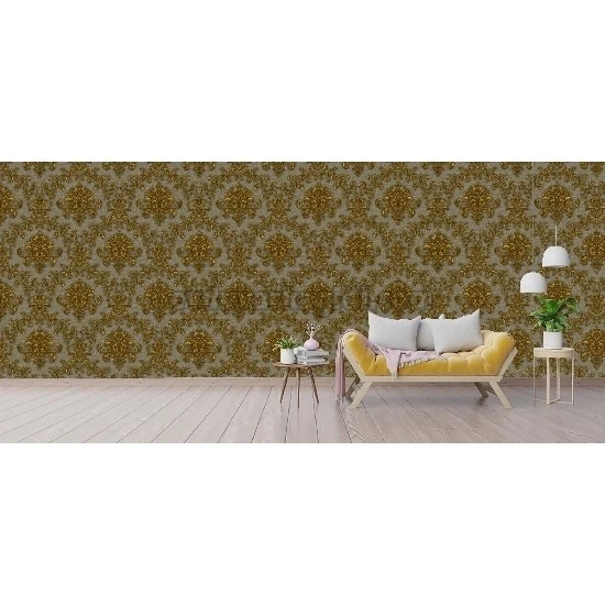 Ottoman Wallcoverings Gri Zemin Bakır Motifler Damask Desenli C035 Duvar Kağıdı 16.50 M²