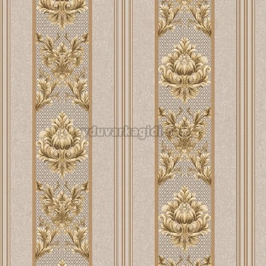 Duka Sawoy Kahverengi Gold Çizgili Damask Desenli 17151-3 Duvar Kağıdı 10.00 M²