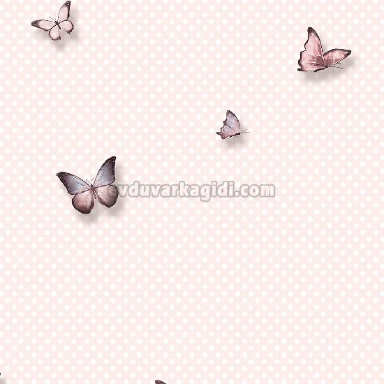 Duka Kids Collection Pembe Üzerine Beyaz Puantiye Mor Pembe Kelebek Desenli 15135-1 Duvar Kağıdı 16.20 M²