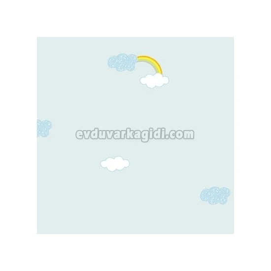 Adawall Ada Kids Mavi Zemin Gökkuşağı Bulut Desenli 8902-1 Duvar Kağıdı 10 M²