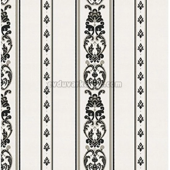 Adawall Rumi Siyah Beyaz Süslemeli Çizgi Desenli 6803-5 Duvar Kağıdı 10.60 M²