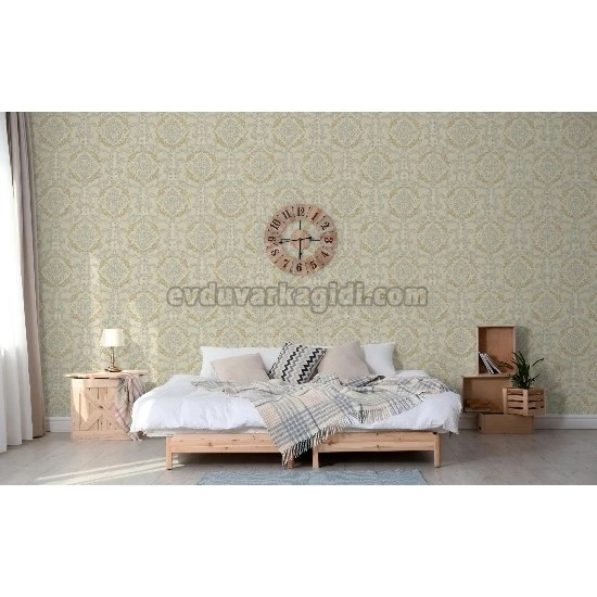 Adawall Rumi Beyaz Bej Motifli Damask Desenli 6802-2 Duvar Kağıdı 10.60 M²