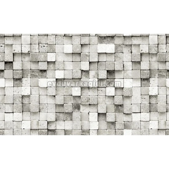 Gmz 3D Elemental Beyaz Gri 3 Boyutlu Kare Taş Desenli 42002-2 Duvar Kağıdı 16.50 M²