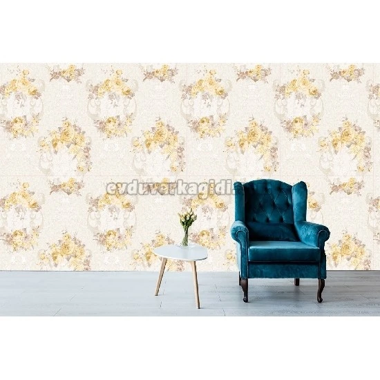 Bella Wallcoverings Krem Sarı Kahve Çicek Gül Desenli RS30302 Duvar Kağıdı 16.50 M²