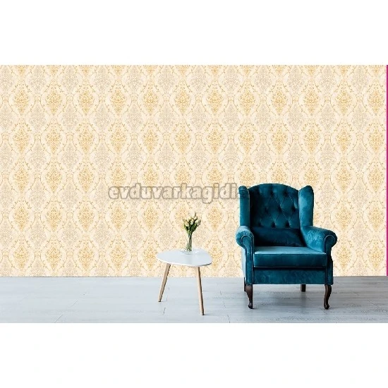 Bella Wallcoverings Krem Zemin Koyu Gold Motifli Damask Desenli YG31802 Duvar Kağıdı 16.50 M²