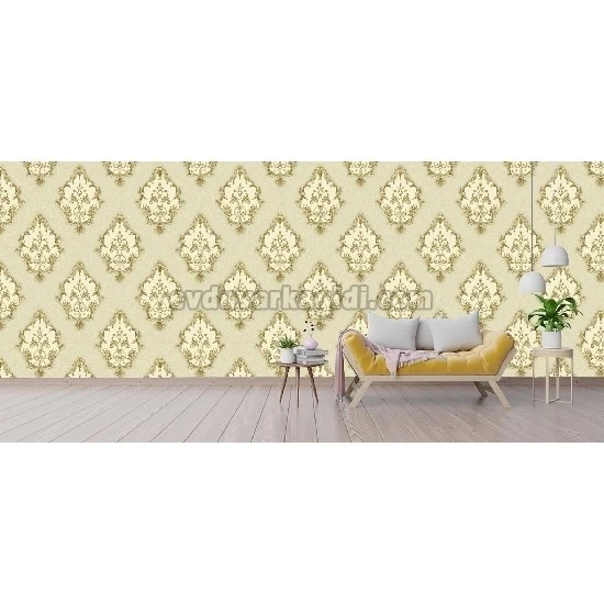 Ottoman Wallcoverings Krem Gold Osmanlı Tuğrası Damask Desenli A082 Duvar Kağıdı 16.50 M²