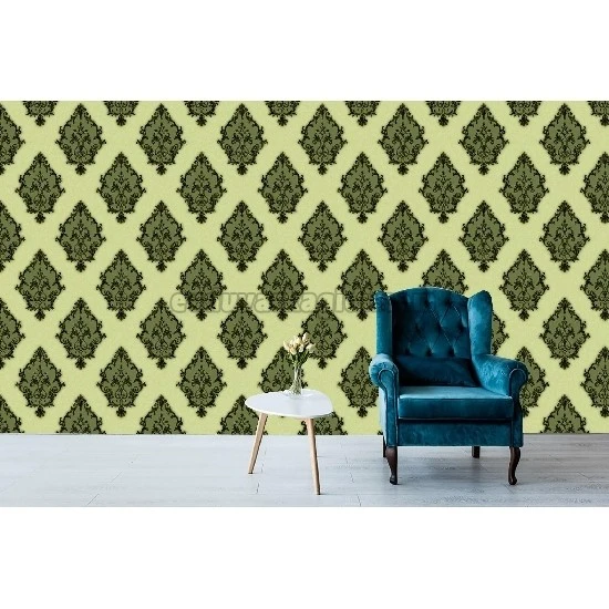 Ottoman Wallcoverings Krem Zemin Bakır Damask Osmanlı Tuğrası Damask Desenli A084 Duvar Kağıdı 16.50 M²