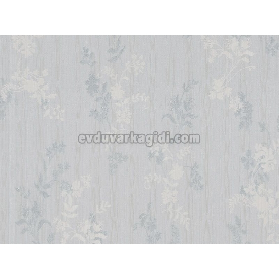 Murella Canova (italyan) Kabartma Doku Mavi Beyaz Hareli Zemin Üstüne Çiçek Motif Desenli M2037 Duvar Kağıdı 7 M²