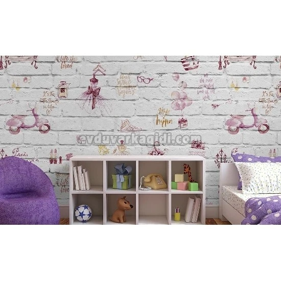 Decowall Armani Beyaz Gri Mor Sarı 3 Boyutlu Pop Art Desenli 3016-01 Duvar Kağıdı 16.50 M²