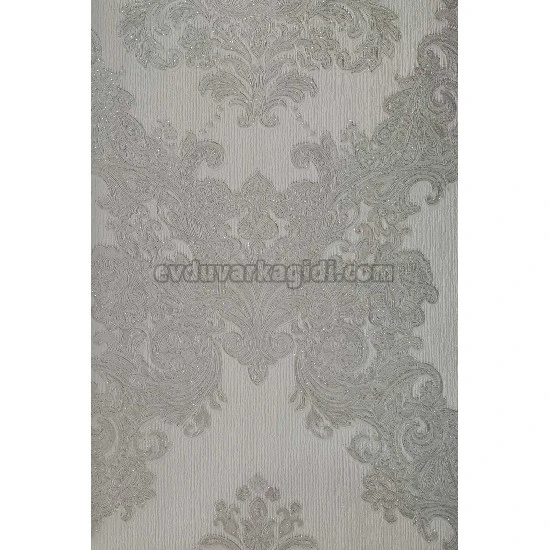 Maxwall Cappadocia Beyaz Zemin Üstüne Motifli Açık Gri Simli Damask Desenli 52-001 Duvar Kağıdı 16.50 M²