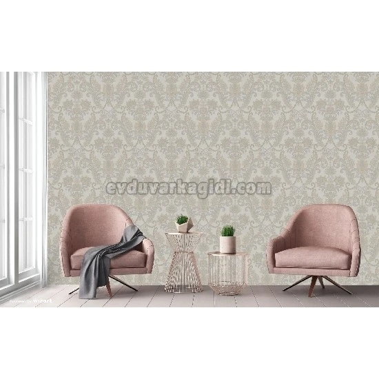 Adawall Rumi Beyaz Gri Süslemeli Damask Desenli 6804-1 Duvar Kağıdı 10.60 M²