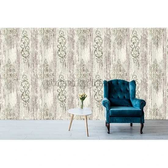 Bella Wallcoverings Kahve Yeşil Eskitme Zemin Klasik Motif Desenli YG30503 Duvar Kağıdı 16.50 M²