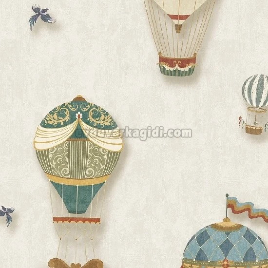 Duka Kids Collection Bej Krem Zemin Kırmızı Beyaz Yeşil Pembe Lacivert Balonlar Desenli 15144-1 Duvar Kağıdı 16.20 M²
