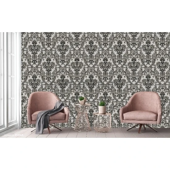 Adawall Rumi Beyaz Siyah Süslemeli Damask Desenli 6804-5 Duvar Kağıdı 10.60 M²